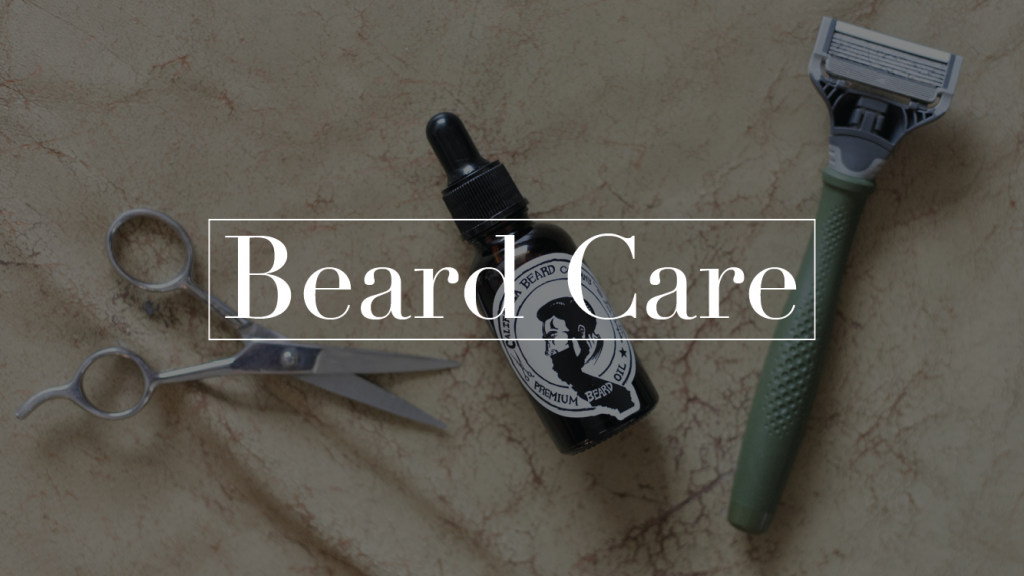 Beard care header with text